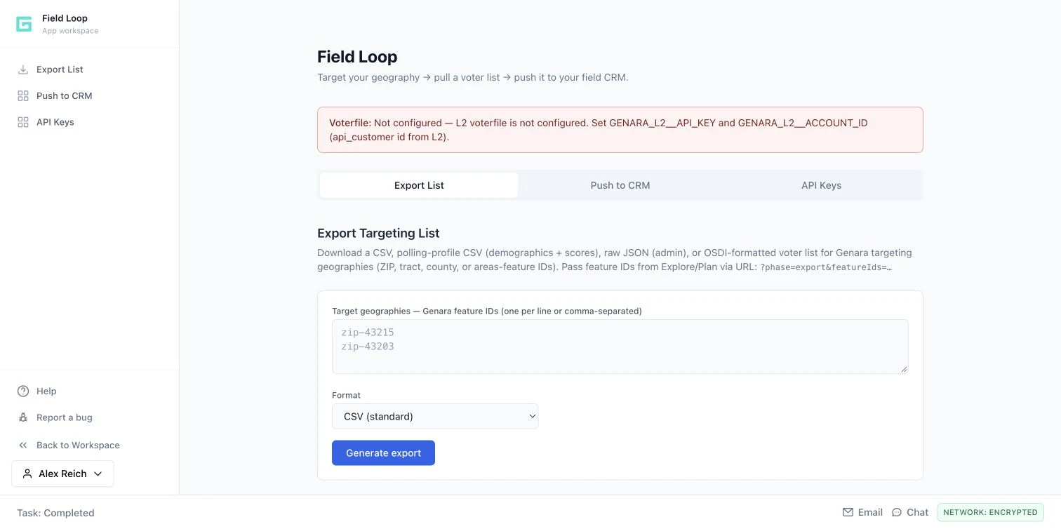 Field Loop in the Genara demo workspace