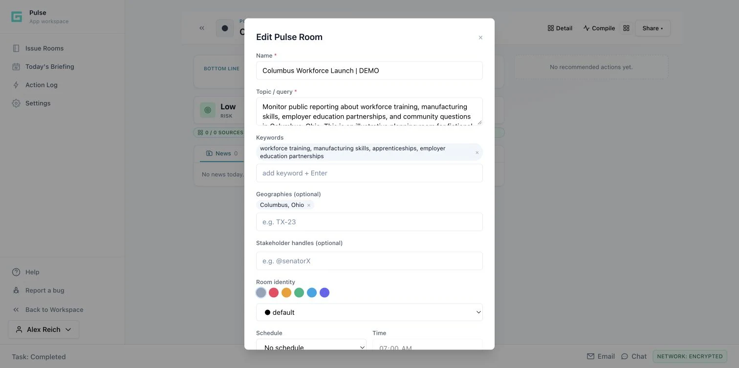 Pulse in the Genara demo workspace