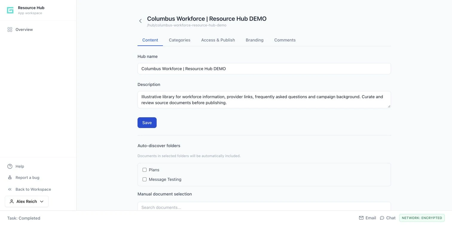 Resource Hub in the Genara demo workspace